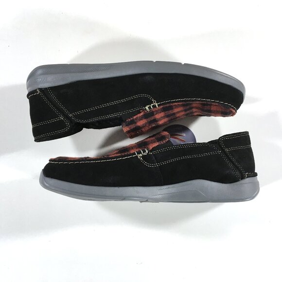 Clarks Gorwin Step Slip On Loafers Mens Size 11 Black Suede Red Plaid - Picture 3 of 8
